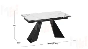 Стол обеденный Гермес Черный муар, Стекло глянцевое белый мрамор