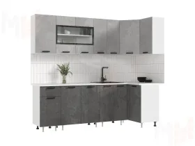 Кухня Рио New угловая 2,4*1,0 м Бетон светлый/бетон темный