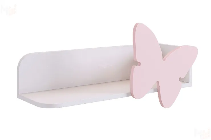 Полка навесная Бабочка белое дерево/пудра розовая