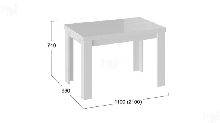 Стол обеденный Норман тип 1 Белый, Стекло Белый глянец