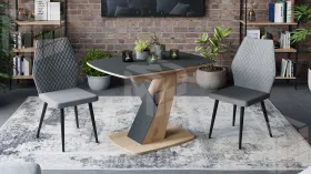 Стол обеденный Гарда Тип 1 Дуб Крафт золотой, Стекло матовое черный графит