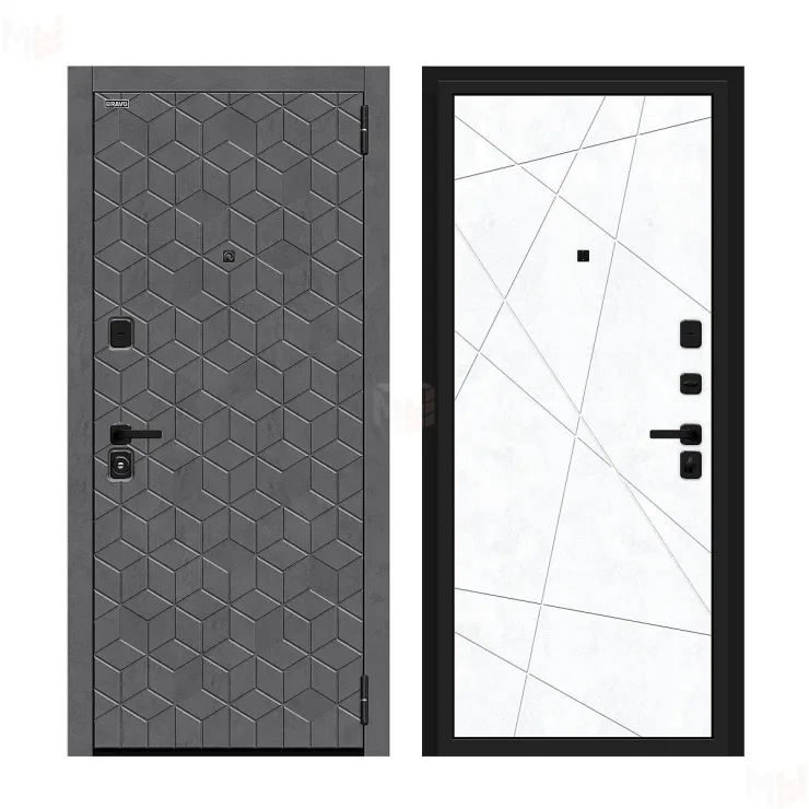 Входная металлическая дверь Кьюб (RBE)  Slate Art/Snow Art