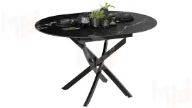 Стол обеденный раздвижной Бергамо Тип 1  Черный муар, Стекло матовое черный мрамор