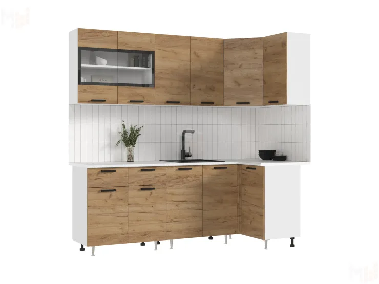 Кухня Рио New угловая 2,2*1,0м (490) Дуб крафт, Белый (Антарес)