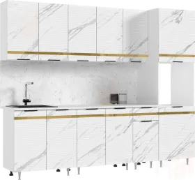 Кухонный гарнитур Милена с пеналом 2,6 (мрамор белый софт)