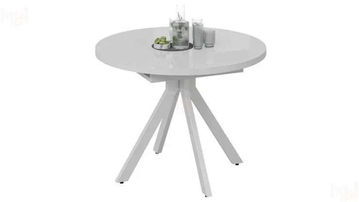 Стол обеденный раздвижной Стокгольм Тип 1  Белый муар, Стекло глянцевое белое