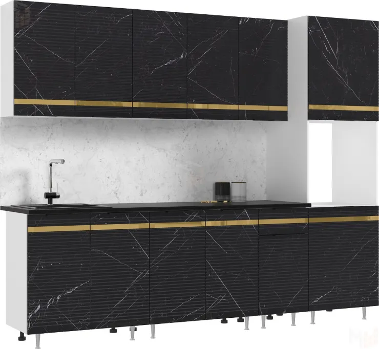 Кухонный гарнитур Милена с пеналом 2,6 (мрамор блэк софт)