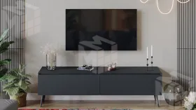 Тумба ТВ Глосс  с опорами - СМ-319.03.011 Яблоня Беллуно, Cтекло Графит матовый