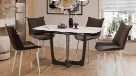 Стол обеденный Орфей Черный муар, Стекло глянцевое белый мрамор