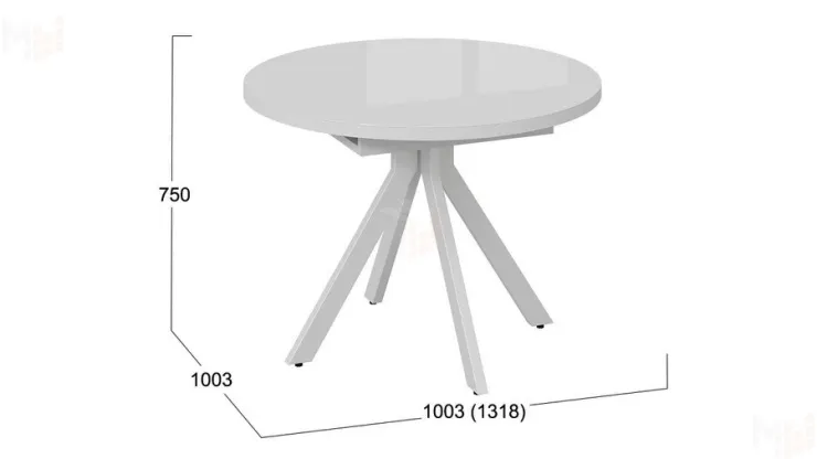 Стол обеденный раздвижной Стокгольм Тип 1  Белый муар, Стекло глянцевое белое