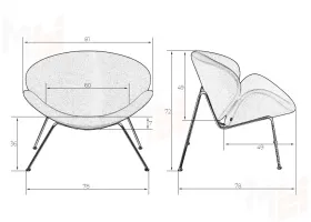 Кресло дизайнерское DOBRIN EMILY (оранжевая ткань AF, хромированная сталь)