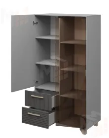 Стеллаж Копенгаген со стеклом (белый матовый/серый графит)