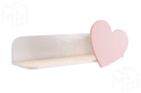 Полка навесная Сердечко белое дерево/пудра розовая