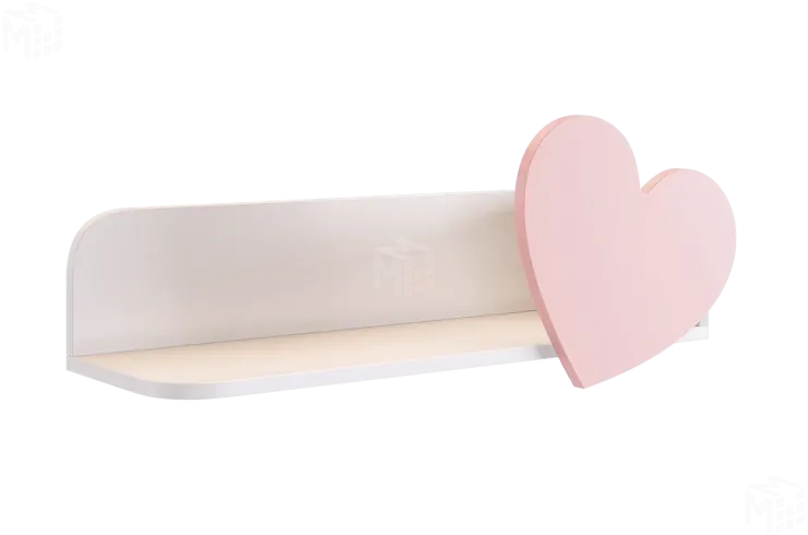 Полка навесная Сердечко белое дерево/пудра розовая