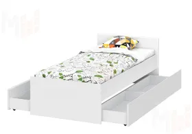 Кровать одинарная с выкатными ящиками  (0,9 x 2,0)  Токио Белый текстурный