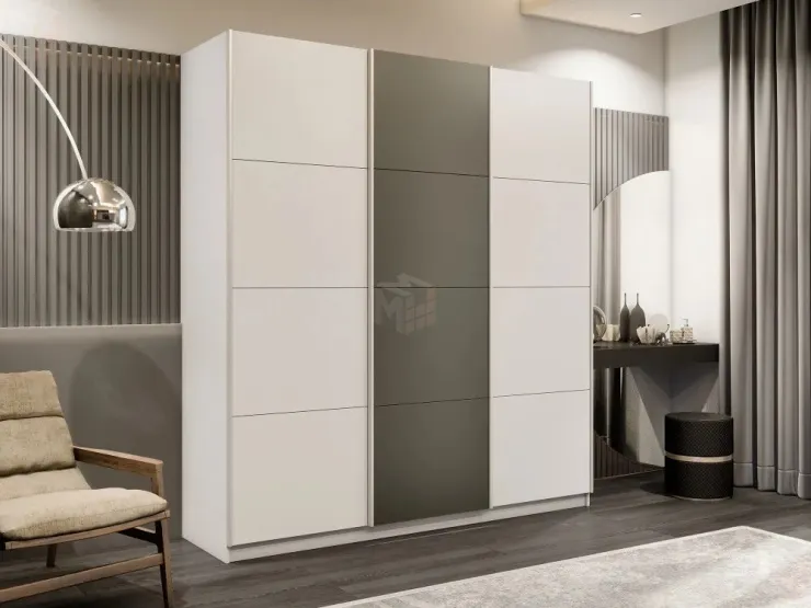 Шкаф-купе широкий Прайм 3-х дверный ЛДСП, Стекло хаки 240 см