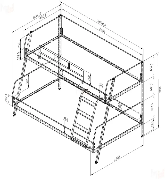 Кровать двухъярусная ДЕЛЬТА Лофт-20.02.04 Black