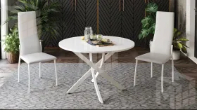 Стол обеденный Diamond Тип 2 - КМ+02.68.000.167 Белый муар, Белый глянец