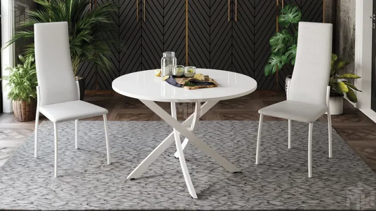 Стол обеденный Diamond Тип 2 - КМ+02.68.000.167 Белый муар, Белый глянец