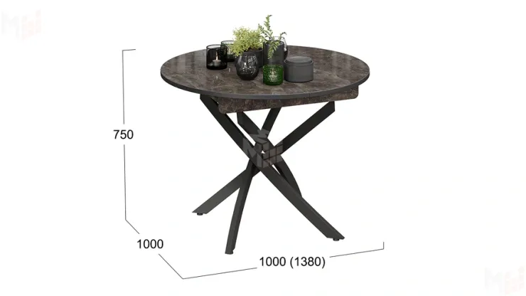 Стол обеденный Diamond Тип 3 - КМ+02.68.000.168 Черный муар, Ателье темный глянец