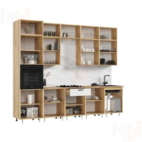 Кухня Рио NEW 3,0м (490) комп №2 (Белый глянец/Дуб крафт, дуб крафт (Дуб вотан)