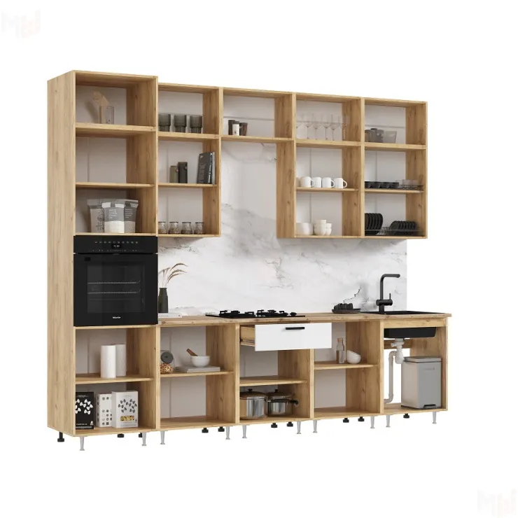 Кухня Рио NEW 3,0м (490) комп №2 (Белый глянец/Дуб крафт, дуб крафт (Дуб вотан)