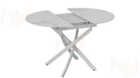 Стол обеденный раздвижной Бергамо Тип 1  Белый муар, Стекло матовое белый мрамор