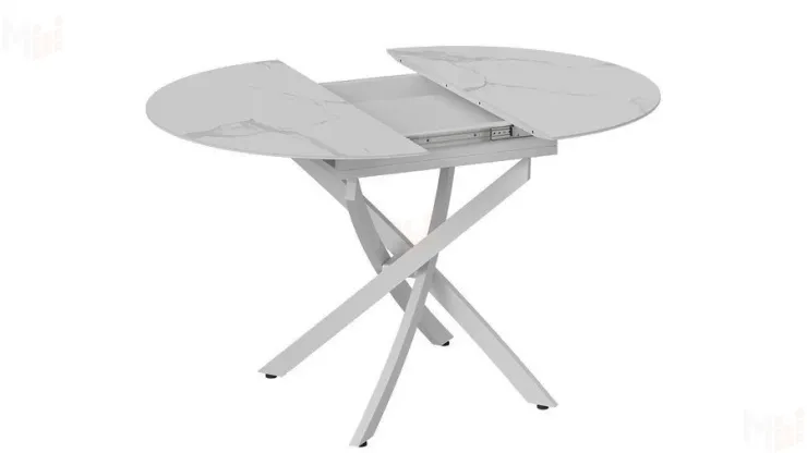 Стол обеденный раздвижной Бергамо Тип 1  Белый муар, Стекло матовое белый мрамор