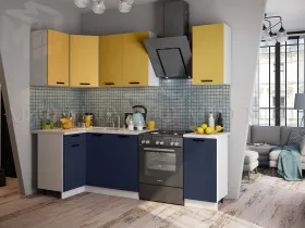 Кухня угловая Техно New 1,1*1,8 Горчица софт/Ультрамарин софт