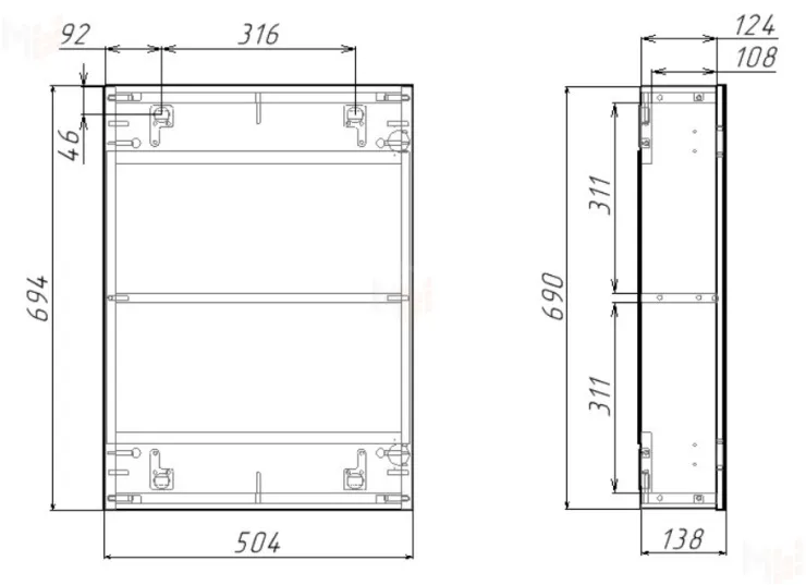 Шкаф-зеркало Норма 50 с одной дверцей Айсберг