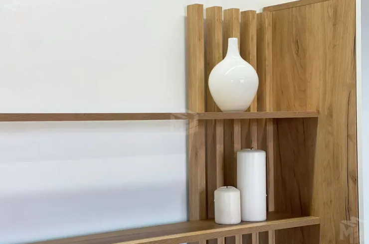 Стенка в гостиную Бери дуб крафт золотой/белое дерево