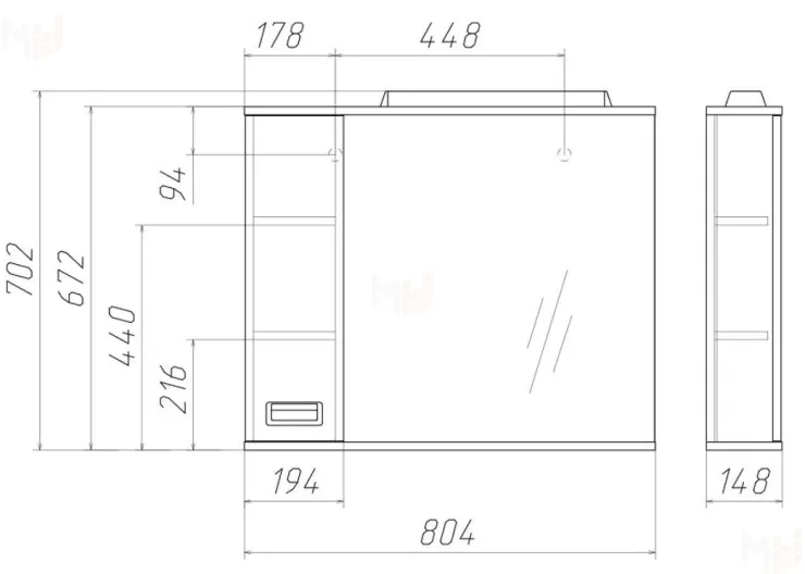 Шкаф-зеркало Cube 80 Эл. левый/правый Домино 