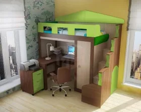 Кровать-чердак Фанки Хоум Замок + модули ФТ10, ФТ08