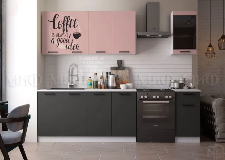 Кухня Техно New 2,0 комп. №3 с ф/п 4 Пудра софт/Графит софт