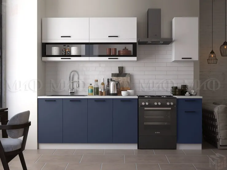 Кухня Техно New 2,0 комп.№2 Белый снег/Ультрамарин софт