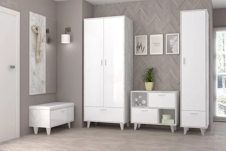 Модульная прихожая Эго Бетон Светлый/Белый Глянец Вариант 6