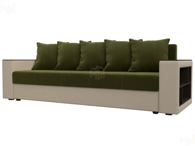 Диван прямой Дубай Лайт полки справа ( Зеленый\Бежевый )