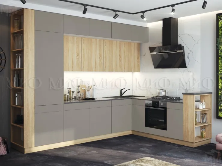 Кухня Техно-5 New угловая 3,2*2,24 сонома/браш текстура грей