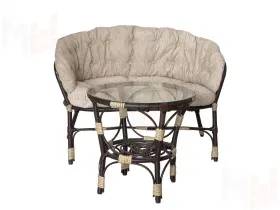 Комплект Багама с диваном и бежевыми ушастыми подушками (полиротанг)