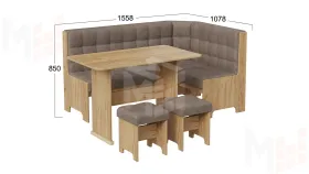 Кухонный уголок Флорида Дуб Крафт золотой, Микровелюр Wellmart Latte