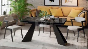 Стол обеденный Гермес Черный муар, Стекло глянцевое черный мрамор