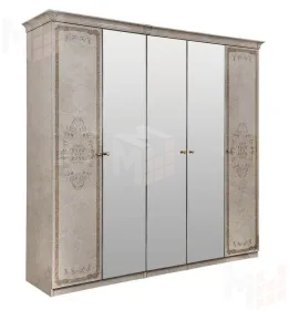 Шкаф Патрисия 5-дверный (2+1+2) с зеркалом крем корень глянец