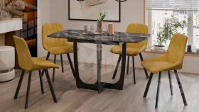 Стол обеденный Орфей Черный муар, Стекло глянцевое черный мрамор