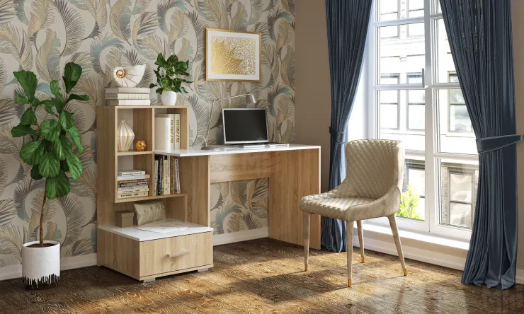 Компьютерный стол ПКС-10 Дуб Сонома - Белый глянец