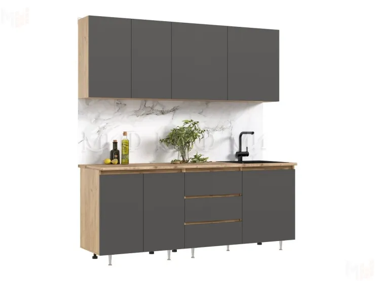 Кухня Челси 2,0м Компановка №2 (Графит, Дуб Крафт (Кастилло))