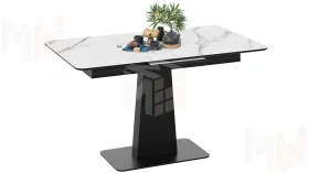 Стол обеденный Бридж Черный муар, Стекло глянцевое белый мрамор