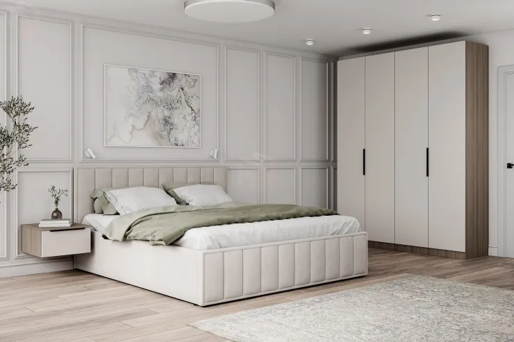 Мягкая кровать Лана 1,4 с подъемным механизмом (бежевый велюр)