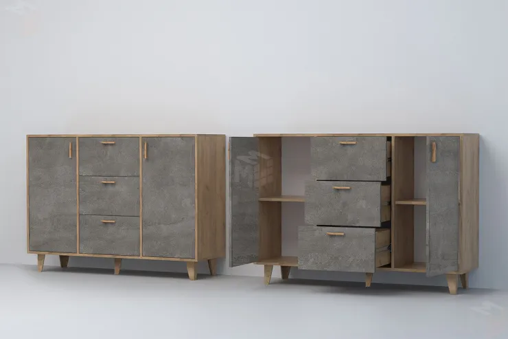 Комод К-2 Эго на ножках  Дуб Крафт Золотой/Камень Темный