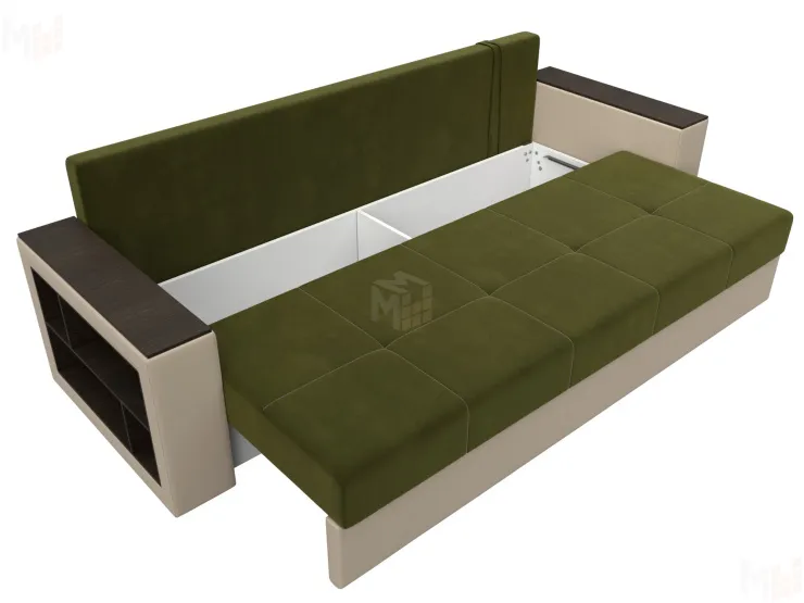 Диван прямой Дубай Лайт полки слева ( Зеленый\Бежевый )