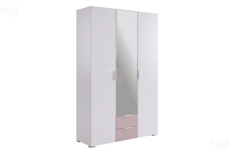 Шкаф трехдверный Зефир  109.02 белое дерево/пудра розовая (эмаль)